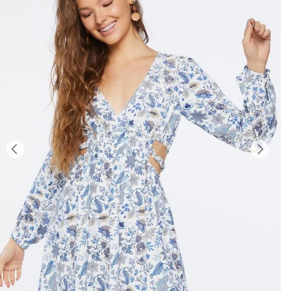 Floral Print Cutout Forever 21 Dress XS NWT - Picture 3 of 5